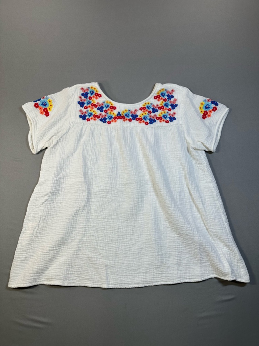 See and Be Seen On the Border Embroidered Top, Gauzy, Short Sleeve - Women Small
